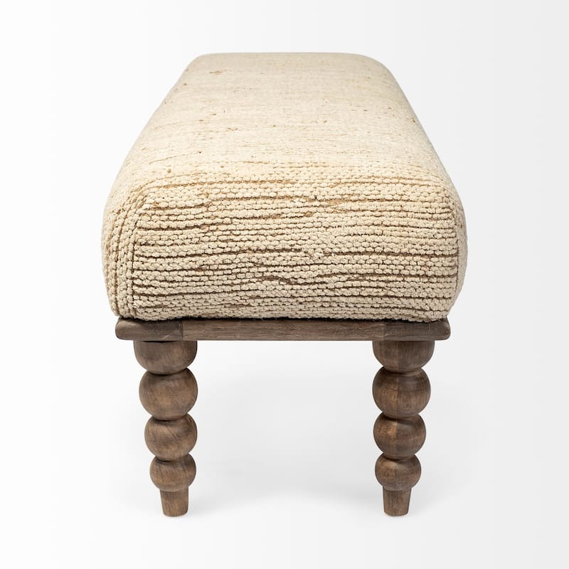Alder II Cream Upholstered Seat w/ Wood Base Accent Bench - 55"W x 16"D x 18"H