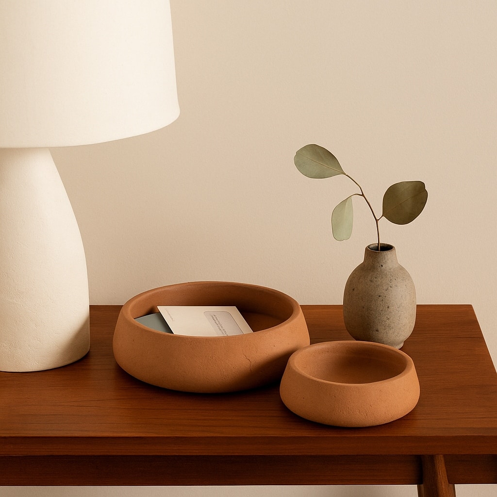 Decorative Round Crackle Terracotta Bowl - Set of 2 - 14", 10" - 14.0"