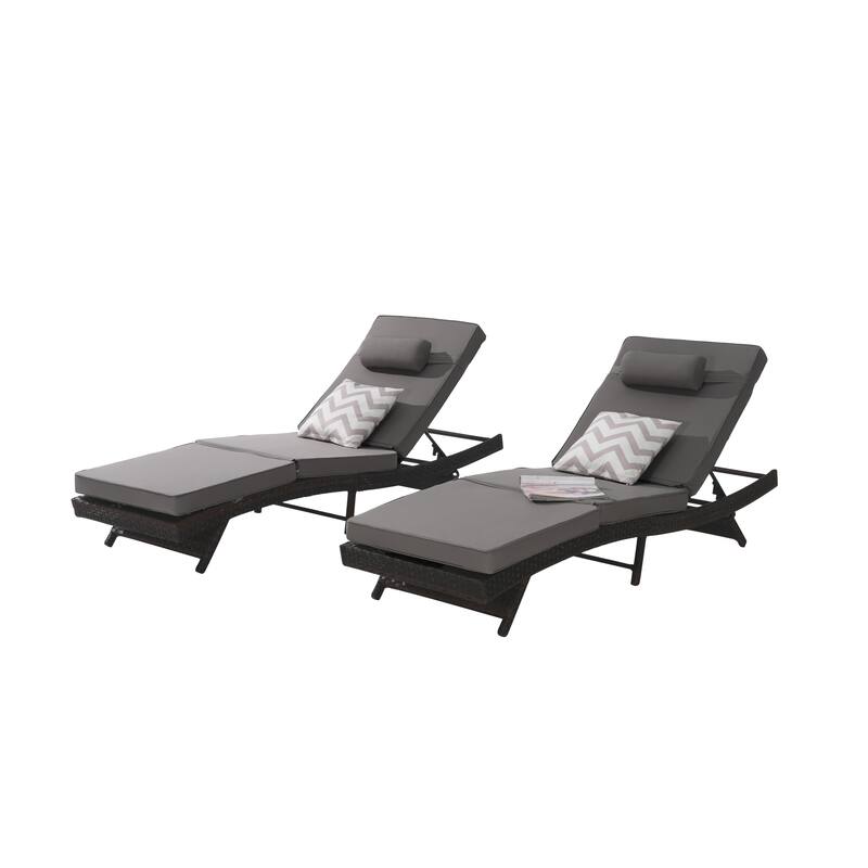2 Piece Outdoor Wicker Long Reclining Chair Set, Sunbathing Recliner for Beach Poolside Garden