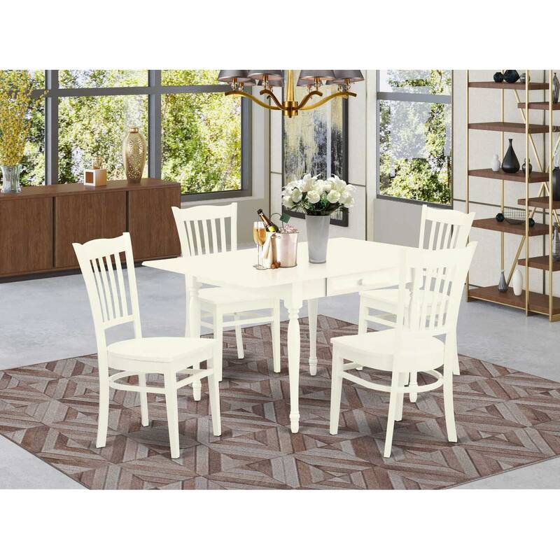 5-Piece Linen White Finish Solid Wood Top - Rectangular Dining Room Set - Seats 4