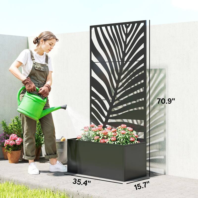 Outsunny Metal Planter Box with Trellis, 71" Tall Raised Garden Bed with Trellis Privacy Screen for Climbing Plants