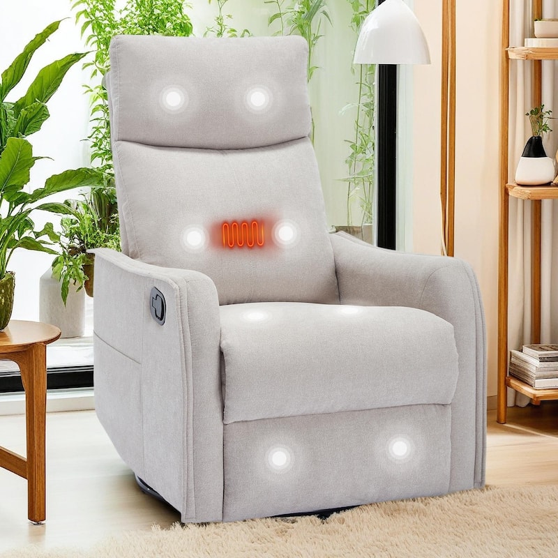 360° Swivel Rocker Recliner Chair with Massage and Lumbar Heating - Beige
