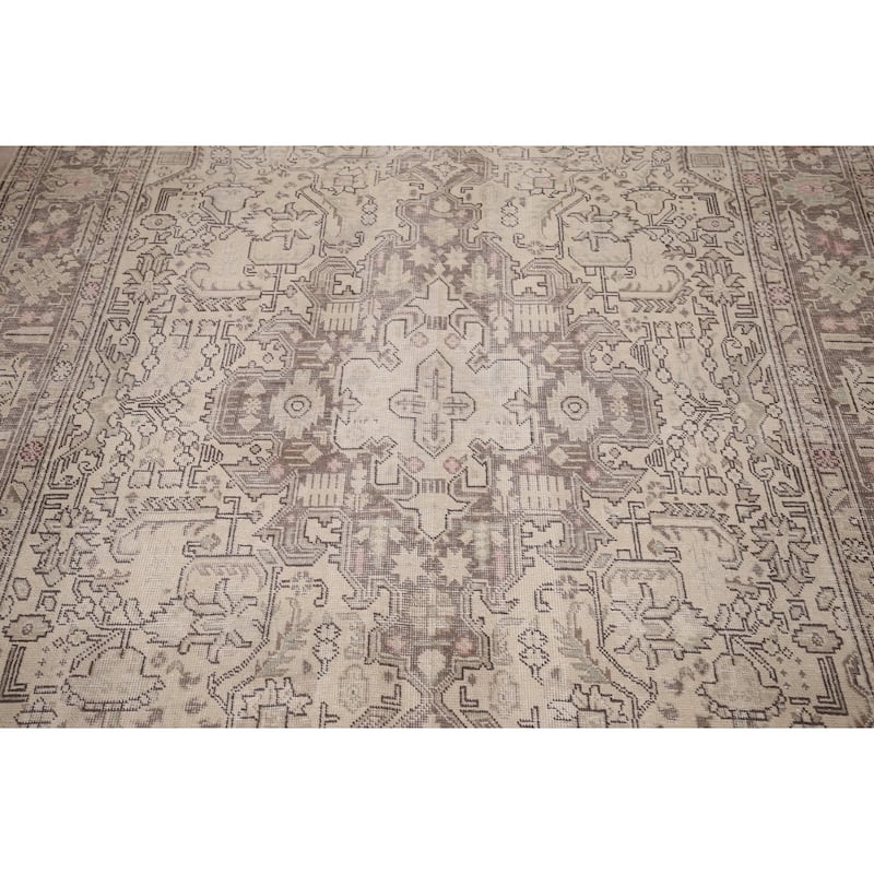 Distressed Tabriz Vintage Persian Rug Handmade Medallion Wool Carpet - 6'5" x 9'2"
