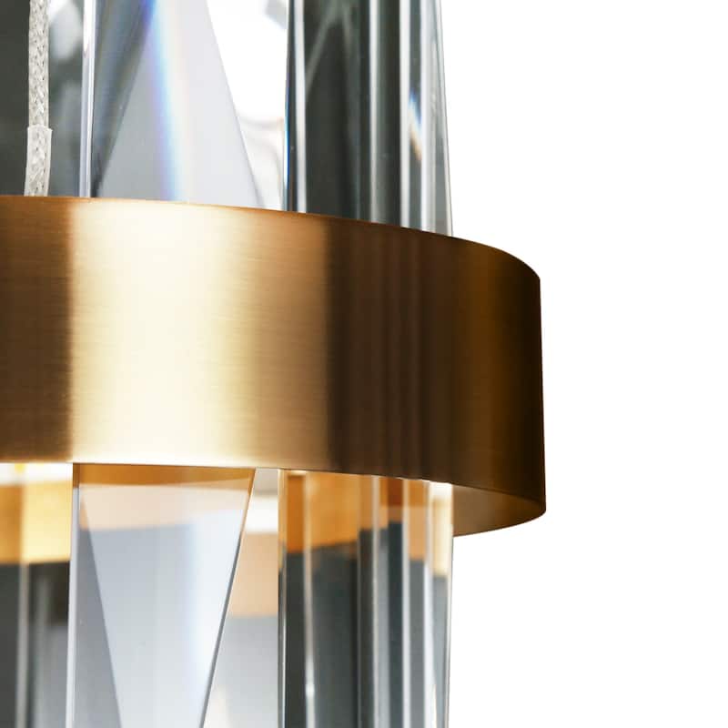 Modern Glam 2-Light LED Gold Crystal Pendant Drum Island Light - D8" x H12"