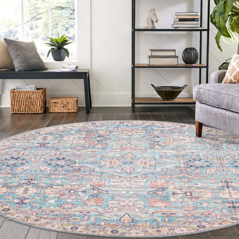 Transitional Pria Collection Area Rug - 3'11" Round - Blue