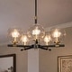 preview thumbnail 1 of 9, Modern Industrial 5-Light Matte Black/Gold Chandelier Globe Glass Shades Pendant Light Fixture for Dining Room - 22" D x 14" H