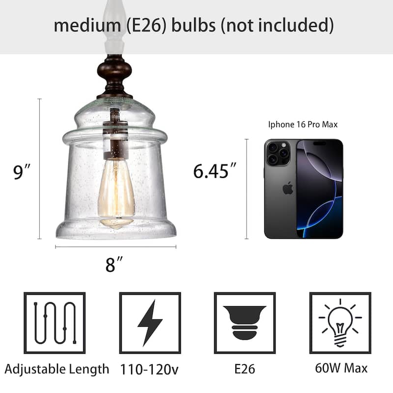Oil Rubbed Bronze 1-Light Pendant with Glass Bell Jar Shade - Oil Rubbed Bronze