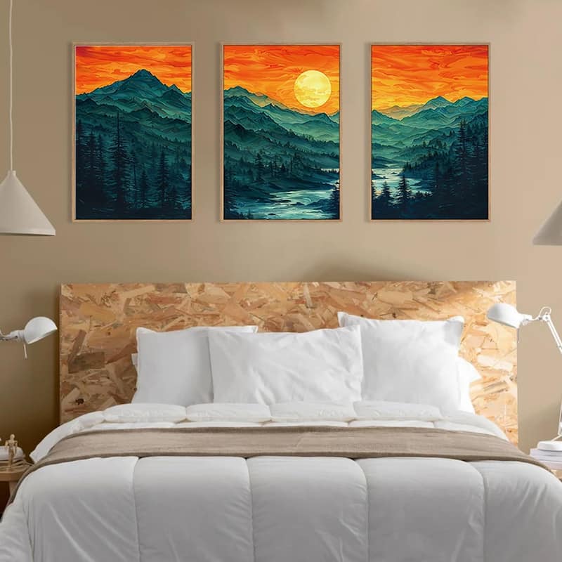 Abstract Ridge Wall Painting, Boho Sunset Scenery Wall Decor