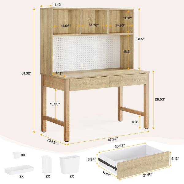 Industrial Kids Desk Study Table with Storage Drawers and Pegboard