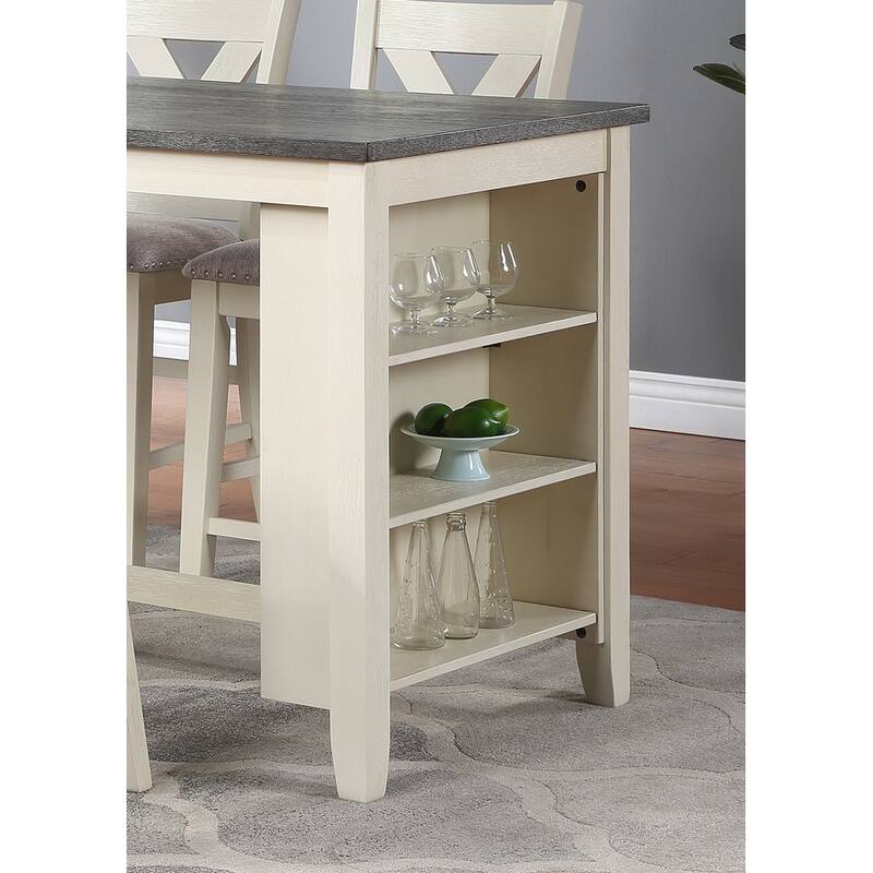5 Piece Counter Height Dining Table Set, Wooden Kitchen Dining Table Set, Breakfast Table with 3-Tier Shelf & 4 Chairs