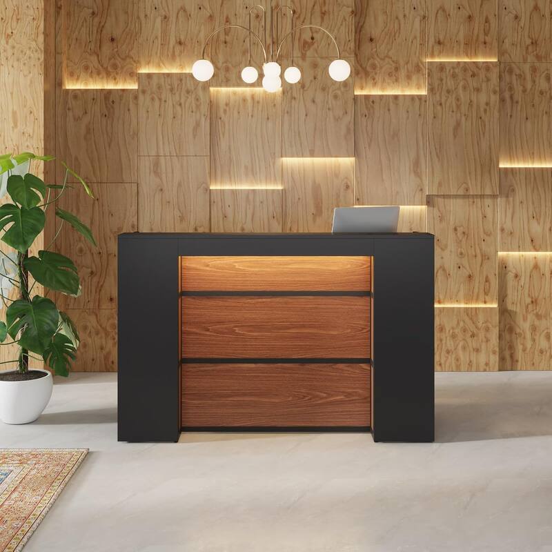 63-Inch Reception Counter with LED Lights, Lectern Podium/Checkout Desk for Office, Lobby, Salon, Retail, Classroom