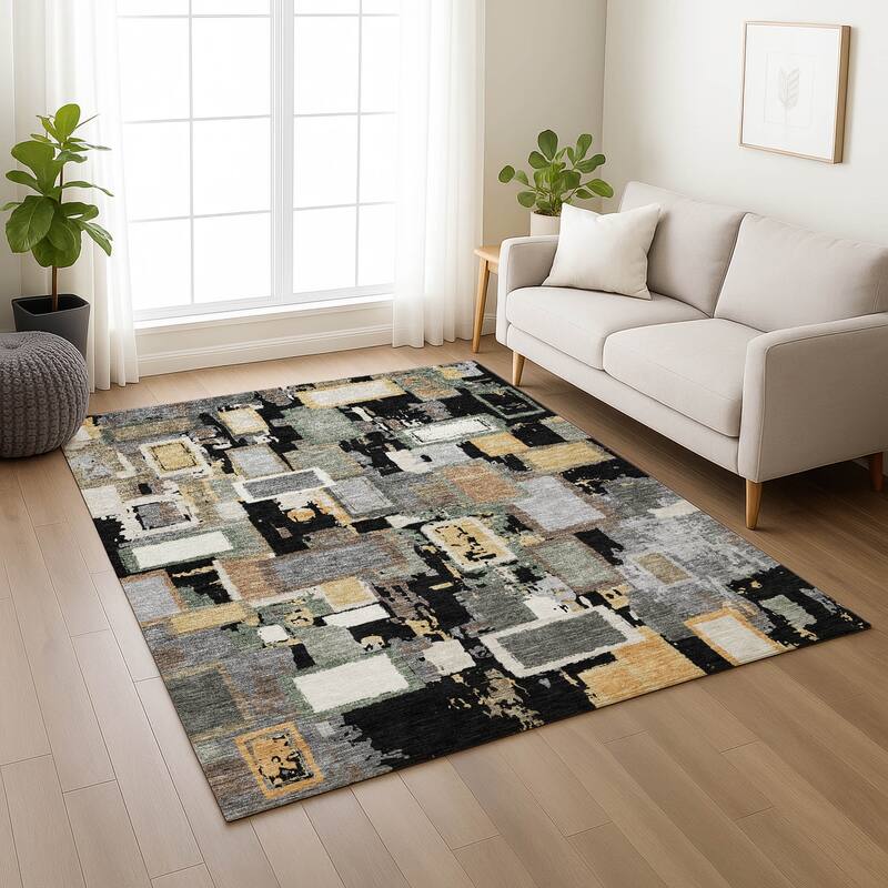 Machine Washable Indoor/ Outdoor Contemporary Geo Chantille Rug