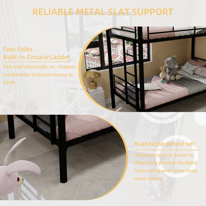 Twin Over Twin Metal Bunk Bed for Kids Boys Girls,Metal Structure Bedframe with Ladders & Guardrail,Convertible 2 Beds