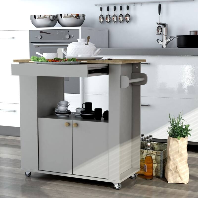Kitchen Cart with Wheels & Storage - Portable Rolling Utility Cart for Kitchen, Pantry, Dining Room