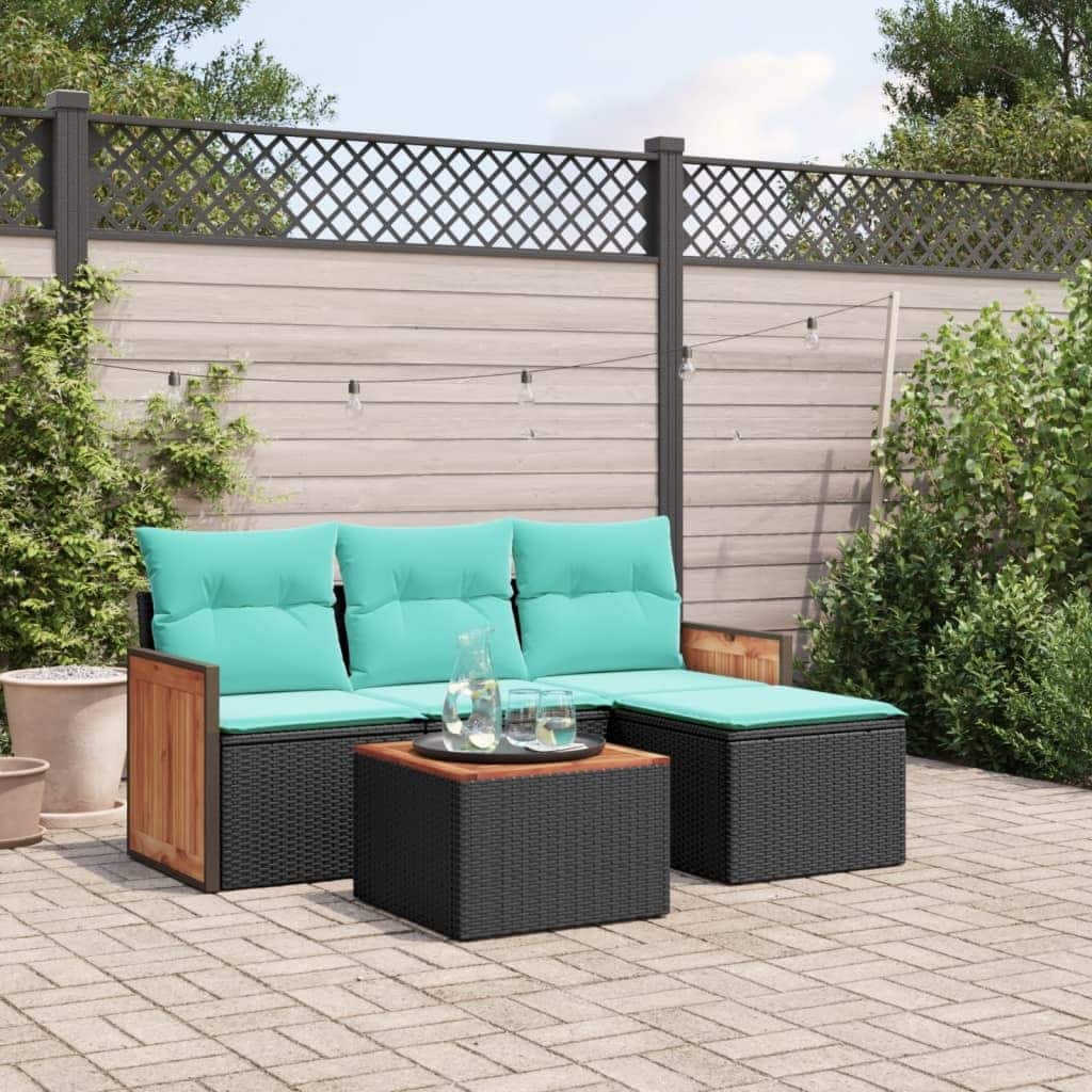 vidaXL 4/5 Piece Patio Sofa Set with Cushions Black/Gray Poly Rattan - 21.7 x 24.4 x 27.2