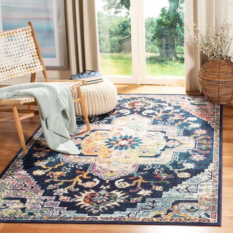 SAFAVIEH, Crystal Naimat Vintage Boho Medallion Rug - 3' x 5' - Navy/Fuchsia