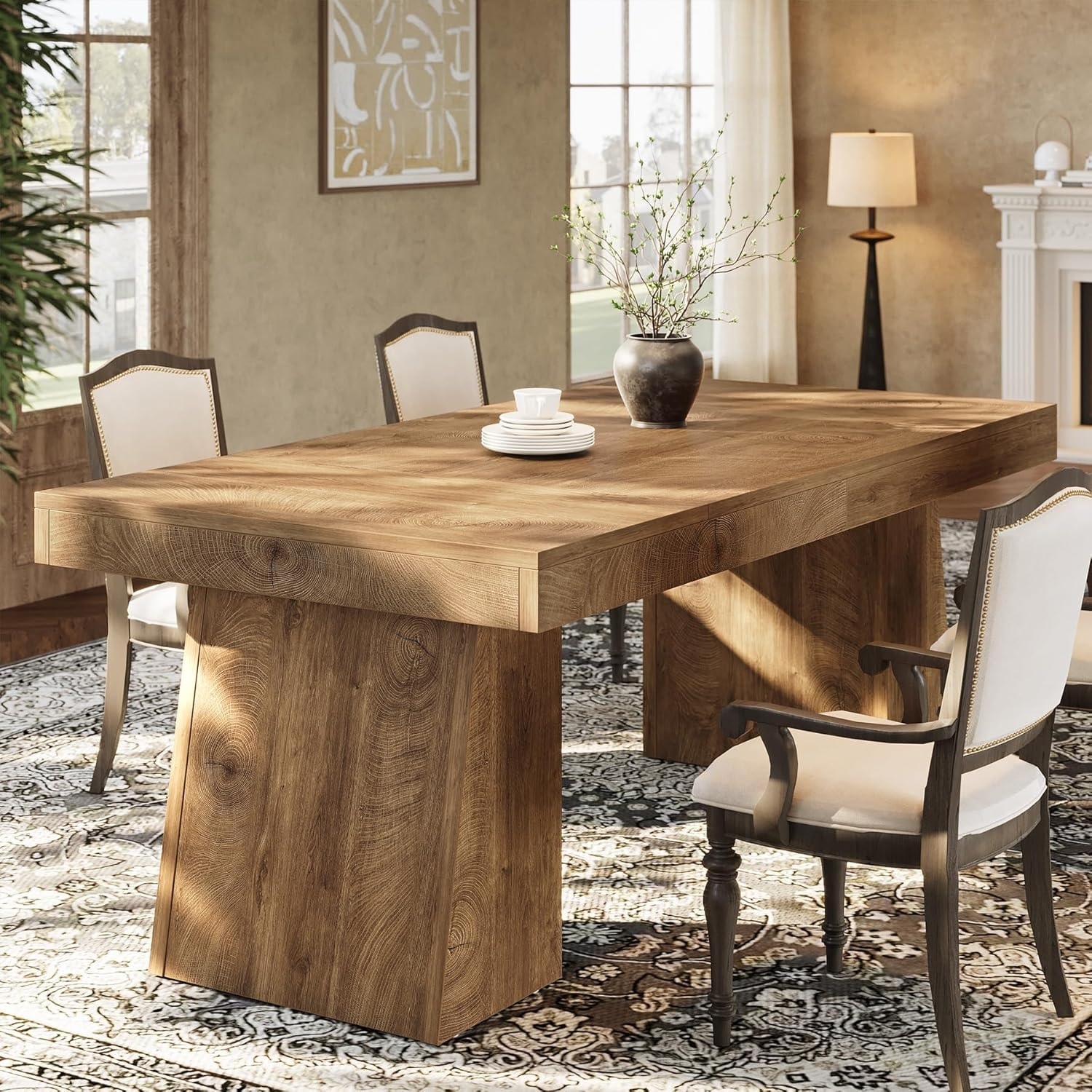 55-Inch Wood Rectangular Farmhouse Dining Table for 4-6 People