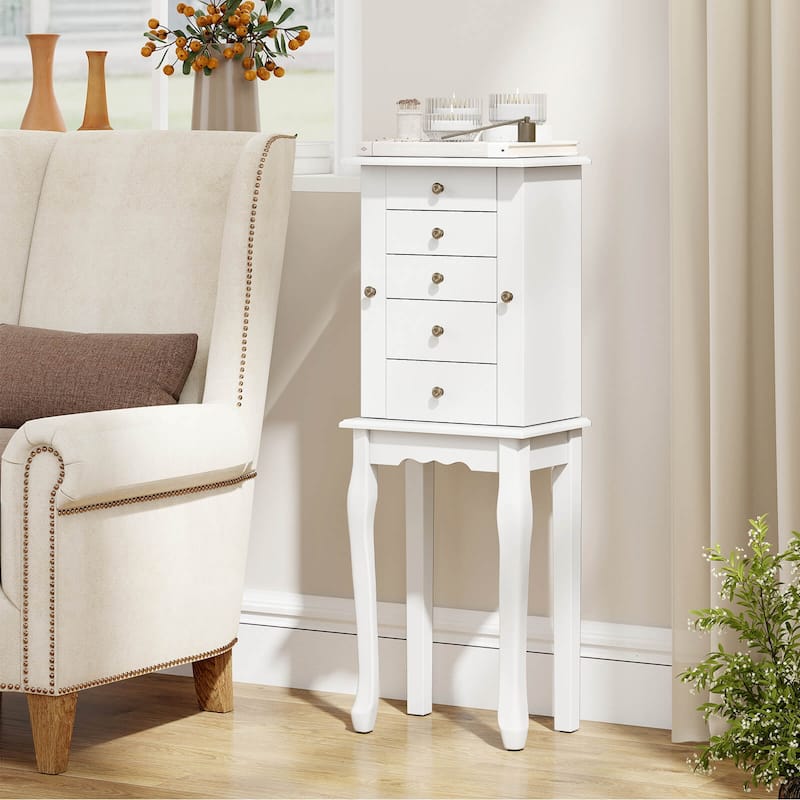 Costway Jewelry Cabinet Storage Chest Standing Organizer Mirror White - See Details