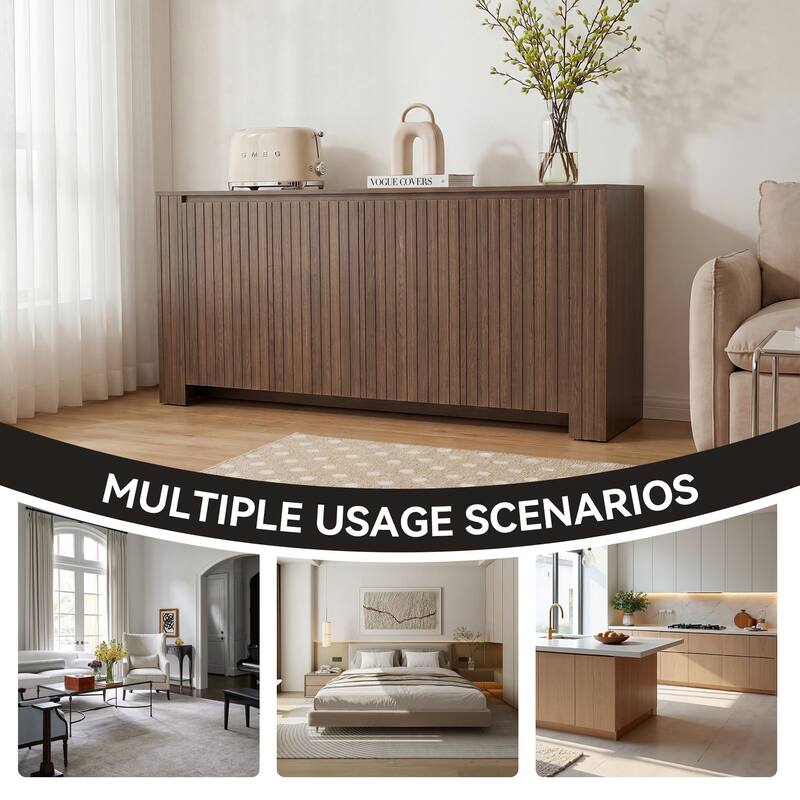 Mid-Century Modern Large 4-Door Cabinet Storage Sideboard