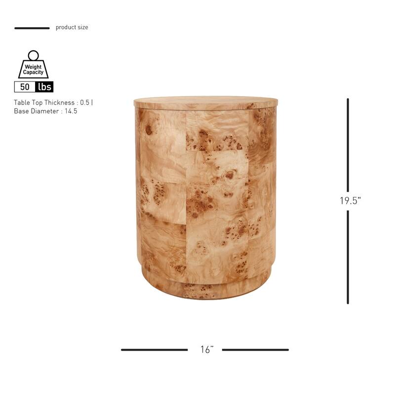 NPD Furniture Arsenio Burl Wood Round Coffee Table or Side/End Table