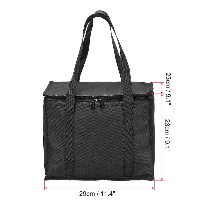 11.4"x9.1"x9.1" Insulated Reusable Grocery Bag Food Delivery Tote Bag, Black - Black