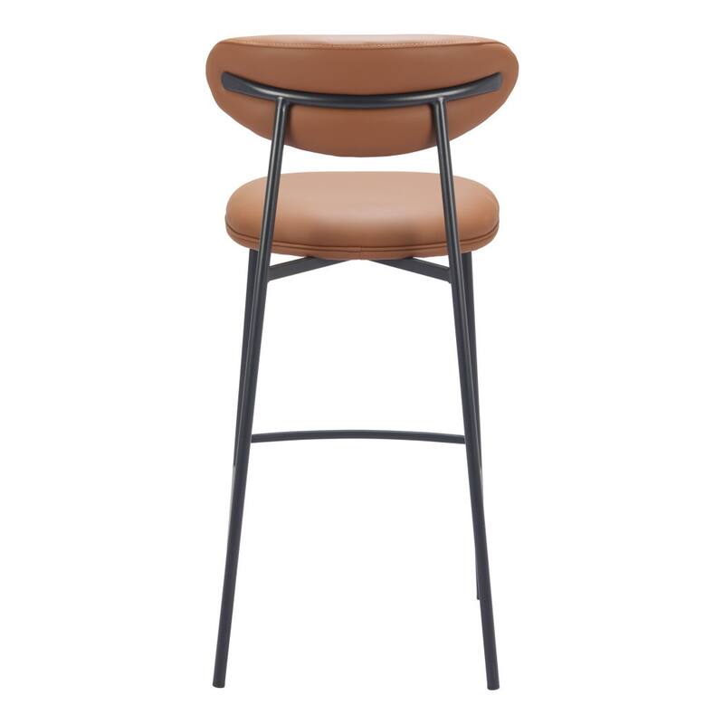 HomeRoots Set of Two 29" Brown and Black Faux Leather and Steel Low Back Bar Height Bar Chairs