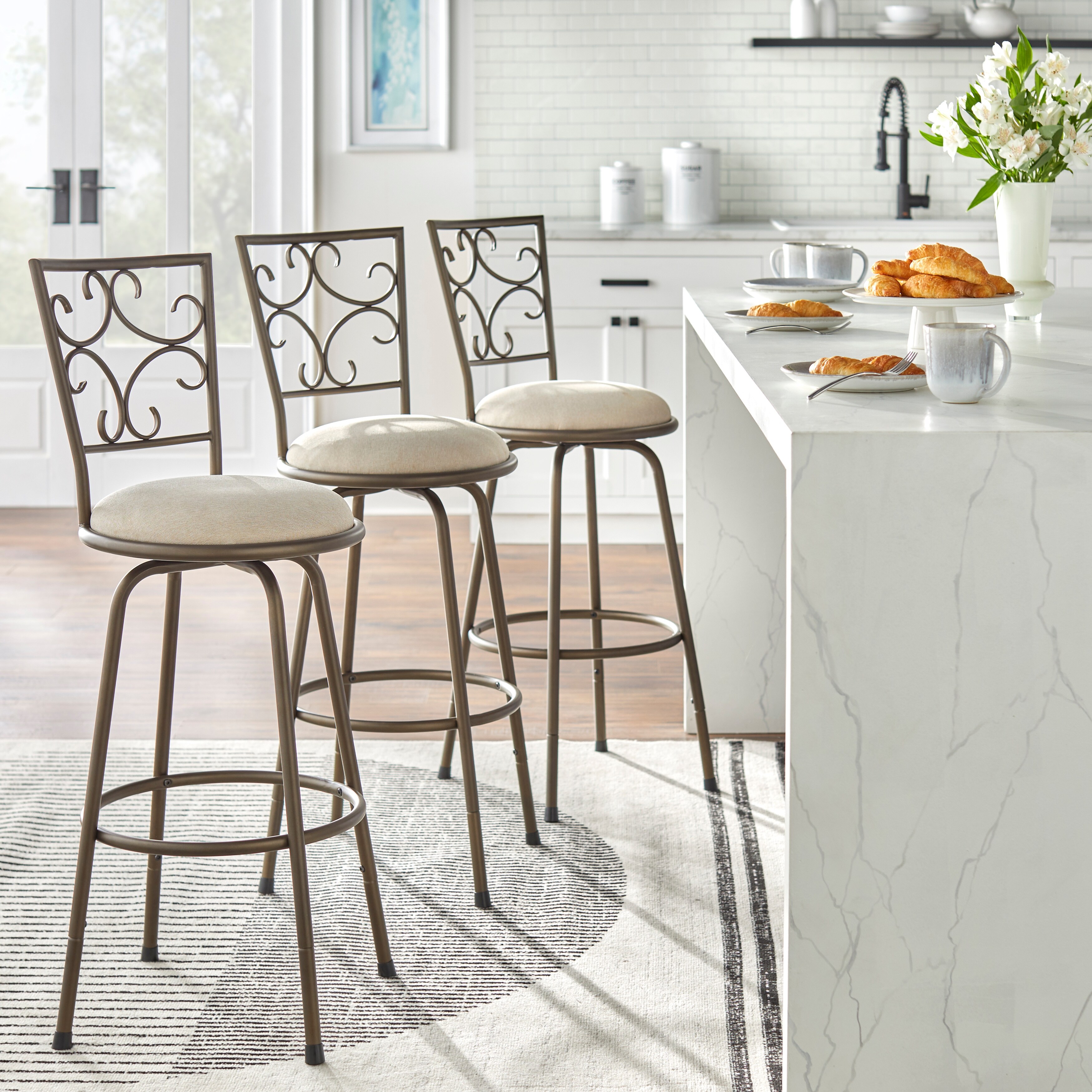 Swivel metal stools set of 3 adjustable bar height black kitchen 2025 count