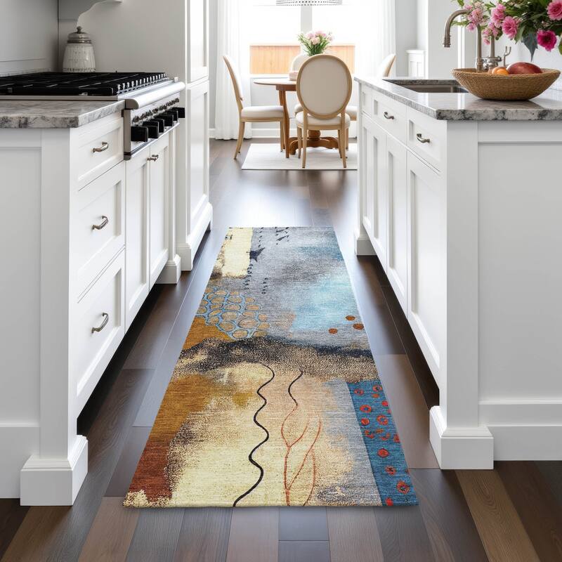 Machine Washable Indoor/Outdoor Modern Abstract Chantille Rug