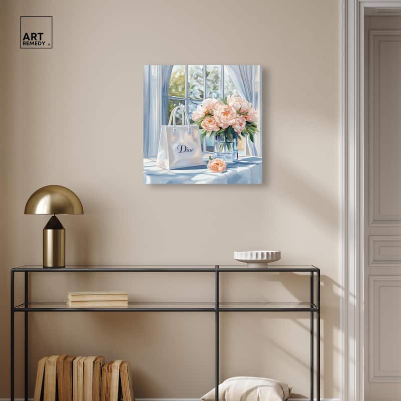 Bag and Peonies Canvas by Art Remedy, Gallery Wrapped