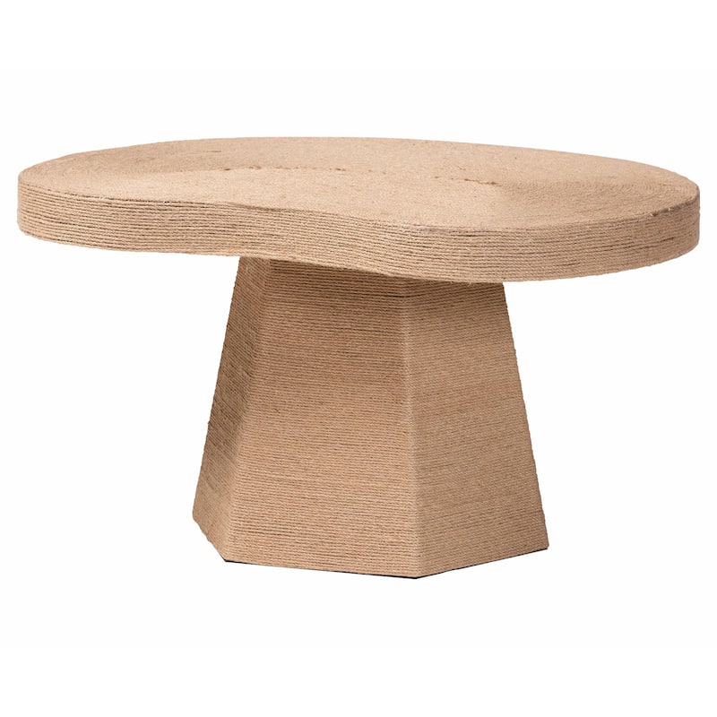 Lenka Natural Jute Coffee Table - Textured Handwoven Cocktail Table with Sculptural Base and Irregular Top for Living Room - Natural Brown
