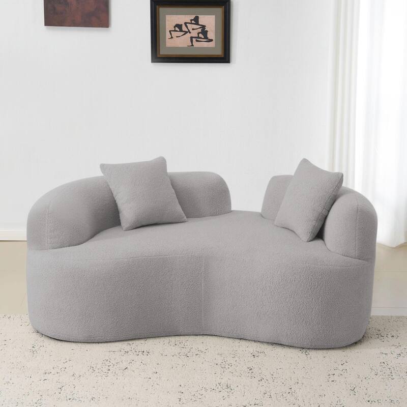 66.93" Curved Loveseat - White Full Compression Sponge Sofa with Teddy Velvet Fabric