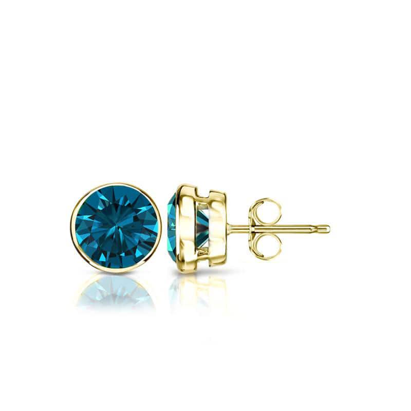 Auriya 14k Gold 3/4ctw Blue Diamond Stud Earrings Bezel-set (I1-I2) - Yellow