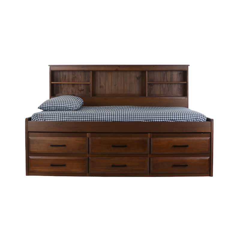 American Furniture Classics Solid Pine Full Daybed with 6 Sturdy Drawers in Classic Walnut