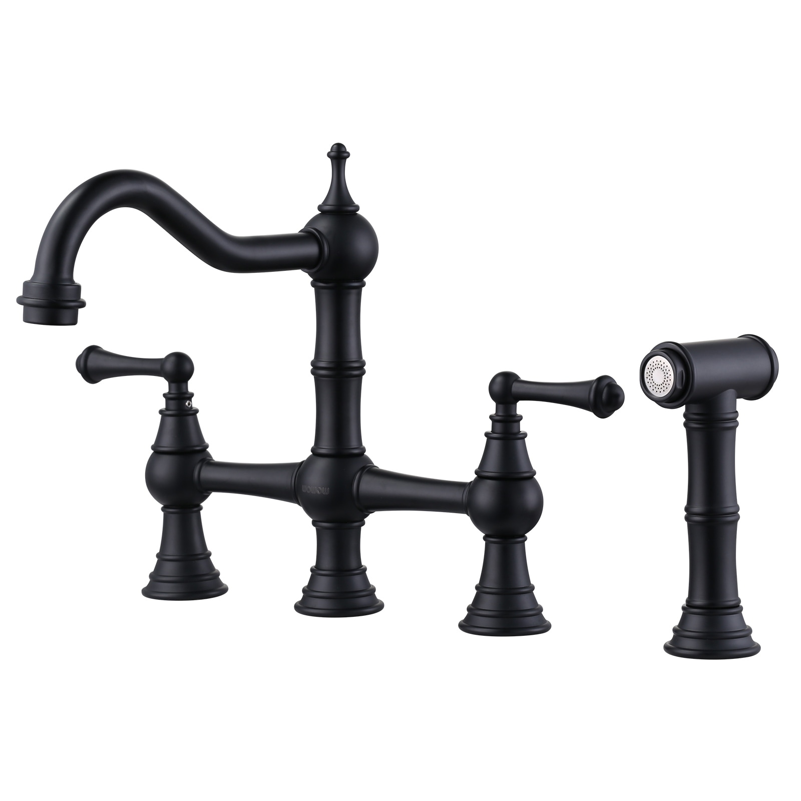 WOWOW Double Handle Bridge Kitchen Faucet with Side Sprayer