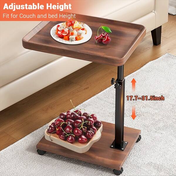 End Table, C Table Adjustable Height 360° Swivel TV Tray Table, Couch Tables Side Tables With Wheels, Rotatable Table