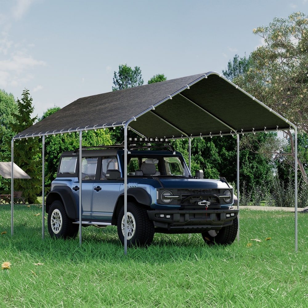 Heavy Duty Carport, Waterproof & UV Resistant Garage Cover with 8 Heavy-Duty Galvanized Steel Poles, Tool-Free Assembly