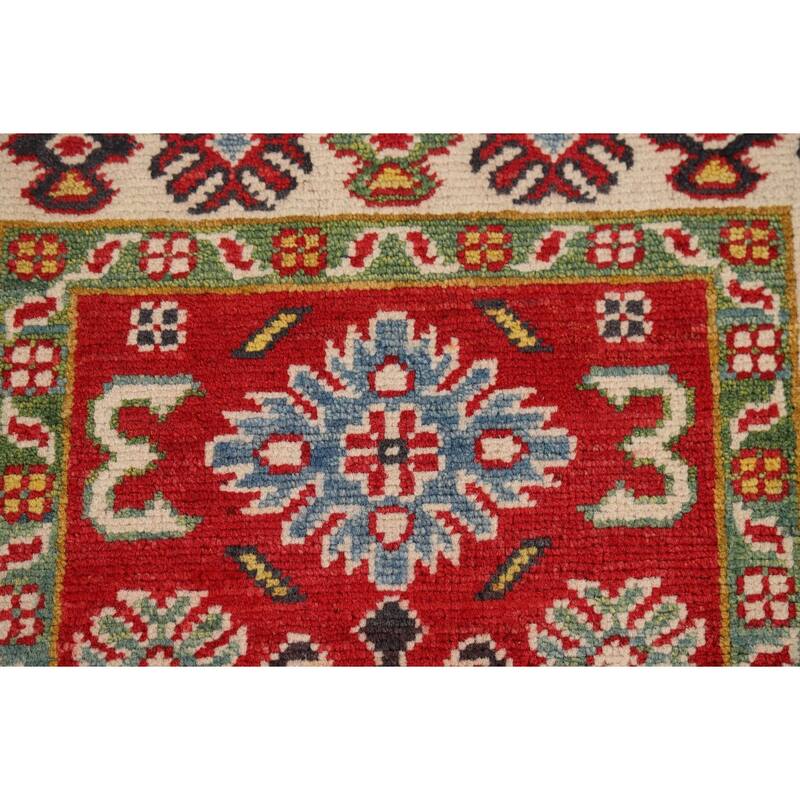 Hand Knotted Oriental 100% Wool Carpet Traditional Geometric Red Kazak Area Rug - 3' 0'' X 2' 1''