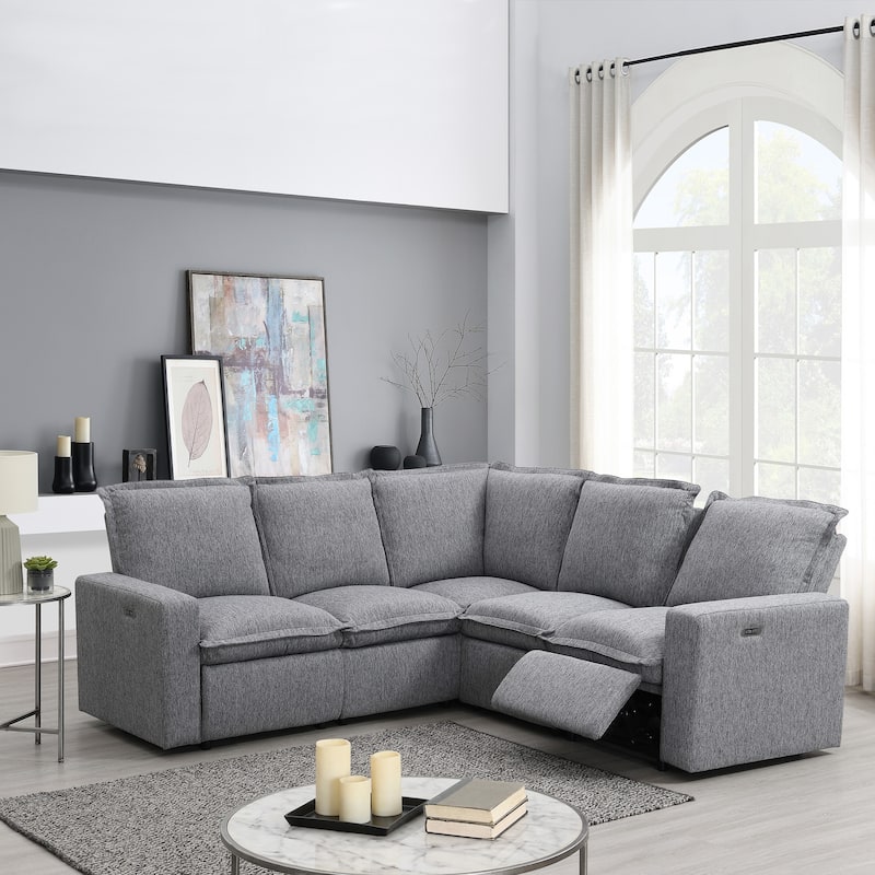 89.76" L-Shaped 5-Seater Sofa with Power Recliner - Grey