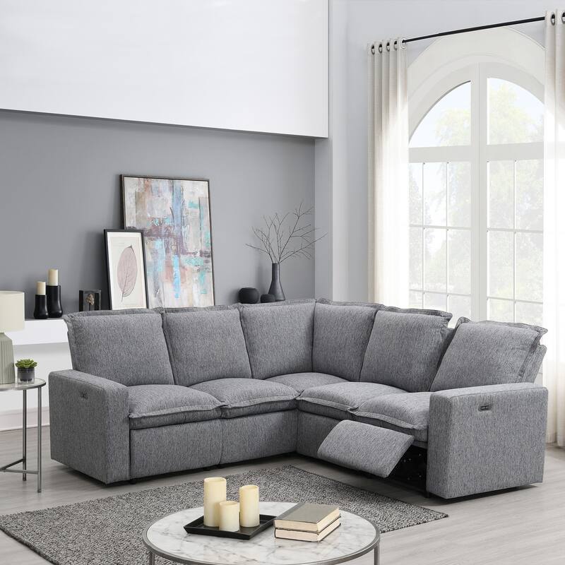 89.76" L-Shaped 5-Seater Sofa with Recliner - Grey