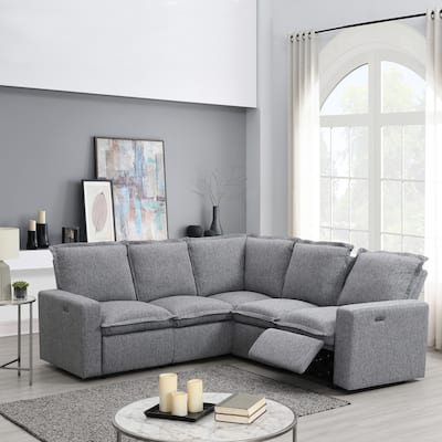 89.76'' L-Shaped 5 Seater Sectional Sofa with Power Recliner Chair, USB Charging, Plush Home Theater Seating