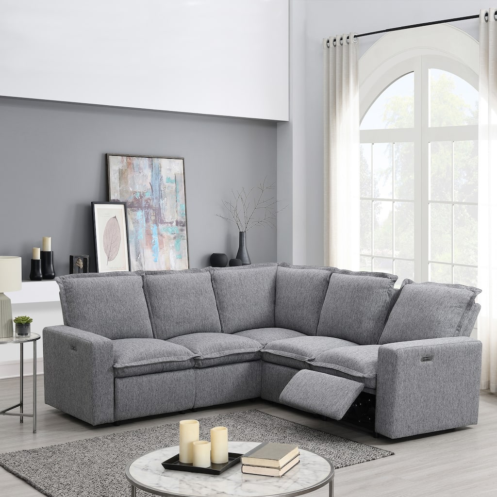 89.76'' L-Shaped 5 Seater Sectional Sofa with Power Recliner Chair, USB Charging and Plush Home Theater Seating