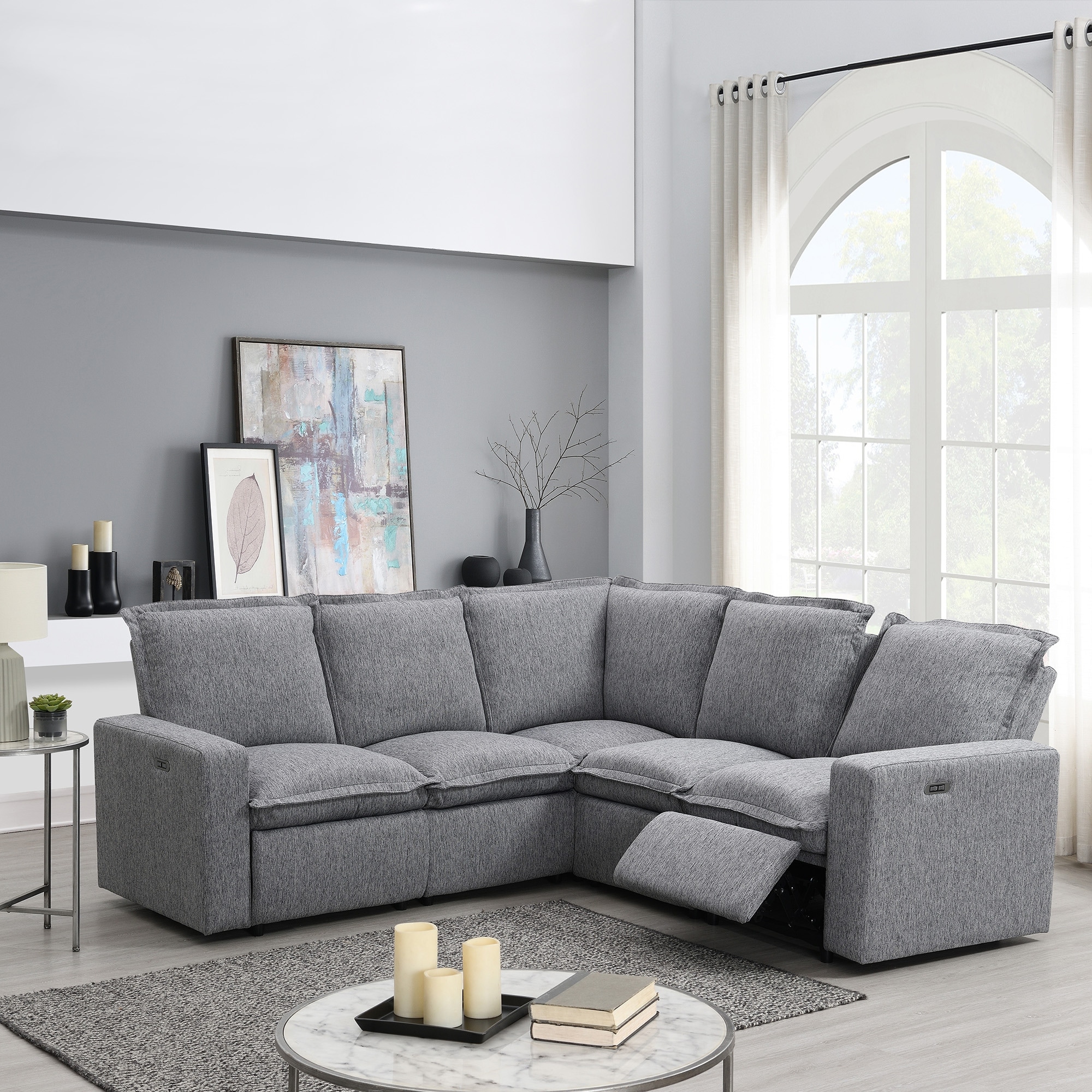 Small l shop shaped reclining sectional