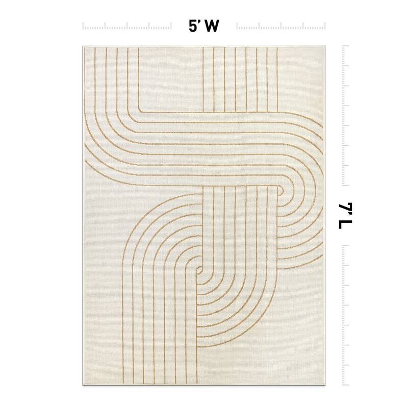 World Rug Gallery Modern Abstract Lines Weather Resistant Reversible Indoor/Outdoor Area Rug
