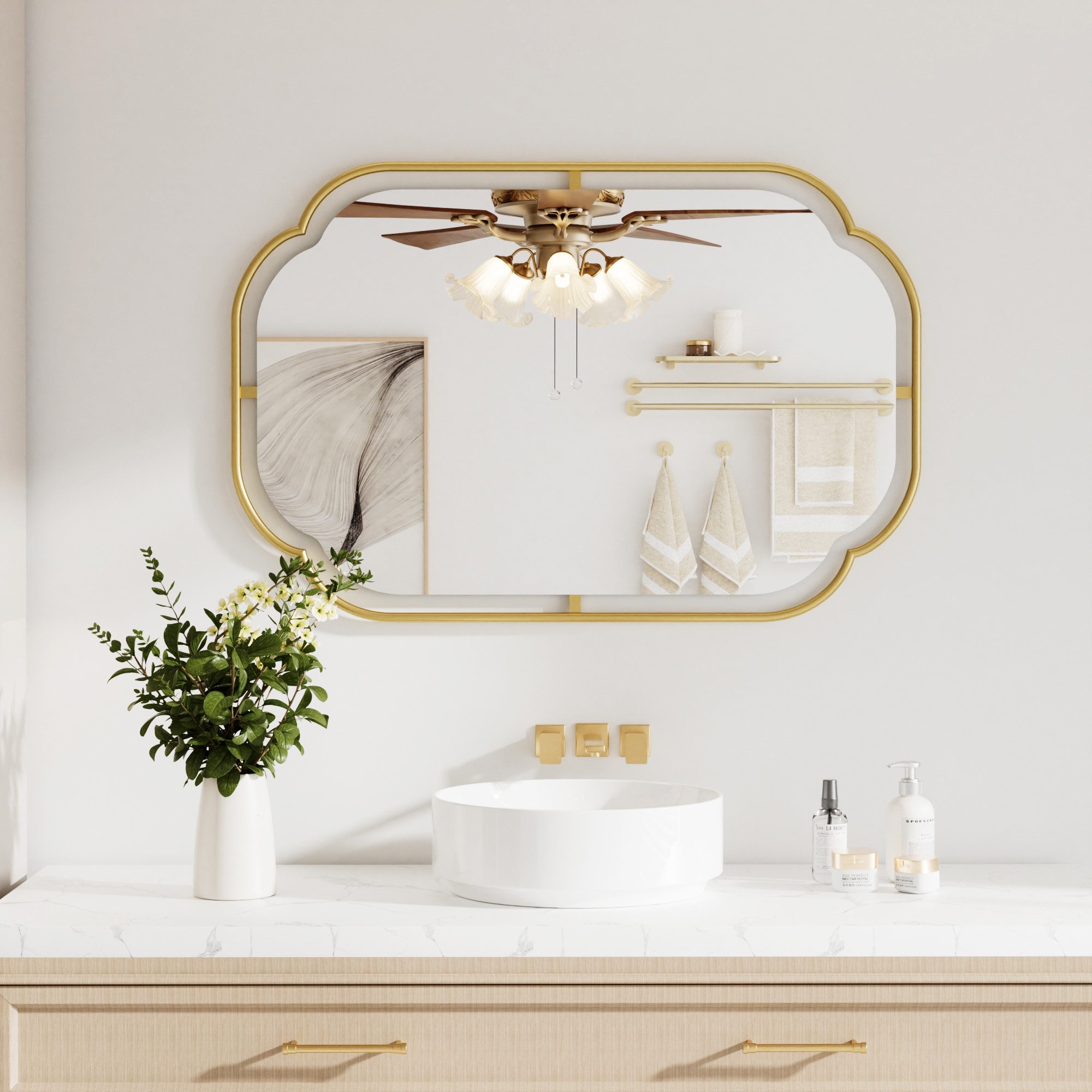 Gold Scalloped Bathroom Wall Mirror