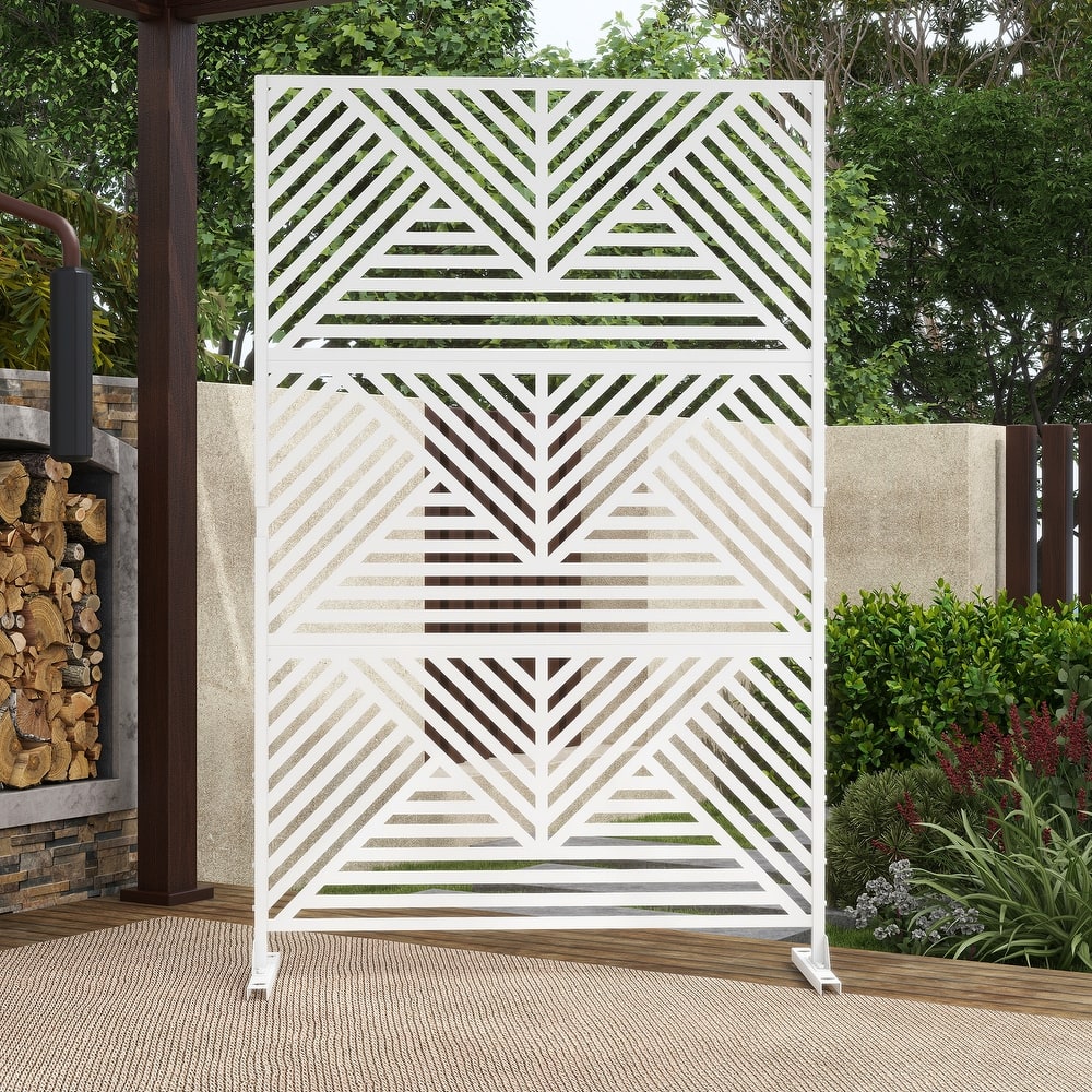 Outdoor 75'' x 47'' Metal Privacy Screen Fence Panel Line Pattern