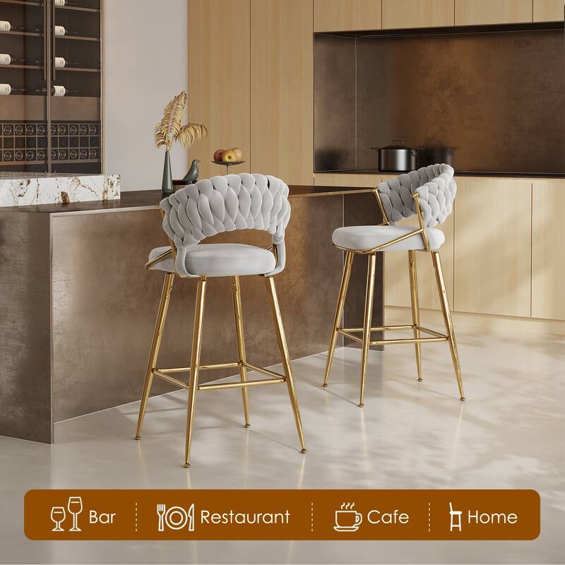 25.2" Modern Velvet Counter Stool with Gold Accents, Ergonomic Design & Plush Seat for Kitchen Island & Bar