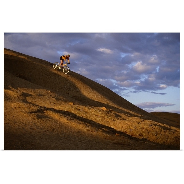 "Mountain biker descending Slickrock Trail , Moab , UT" Poster Print