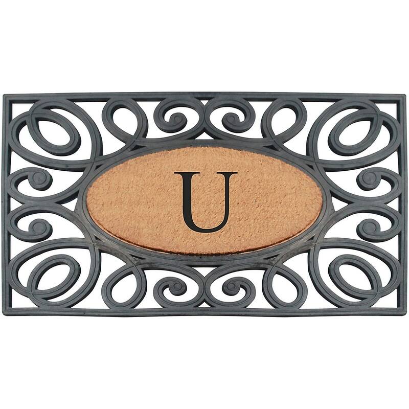A1HC Rubber and Coir Elegant Circles, Monogrammed Double Door Doormat, Black/Beige - 23"X38" - U