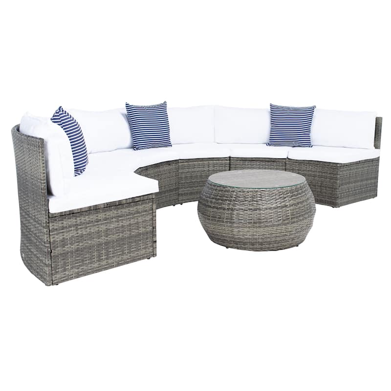 SAFAVIEH Outdoor Patio Furniture Jesvita Demilune Half-Moon Wicker Patio Set