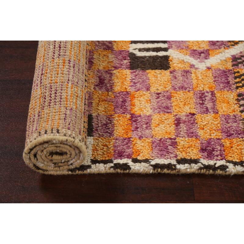 Checkered Modern Moroccan Oriental Runner Rug Hand-knotted Wool Carpet - 2'11" x 12'11"